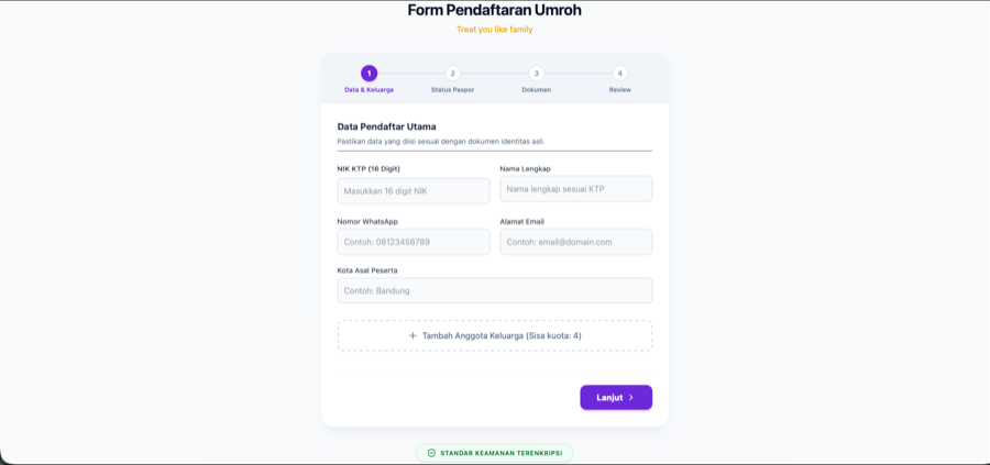 Tampilan Jamaah Registration Portal